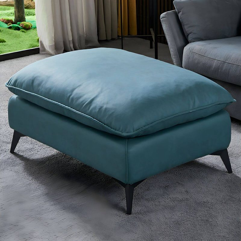 "Modern Upholstered Accent Stool with Wooden Legs - Medium Height (17" - 19") - 2 Piece Set Dark Gray"