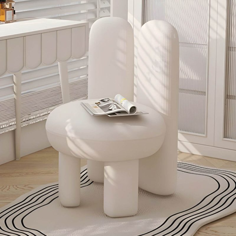 "Wooden Vanity Stool with Upholstered Seat and Back in Modern Style - Beige/ Coffee 2 Piece Set"