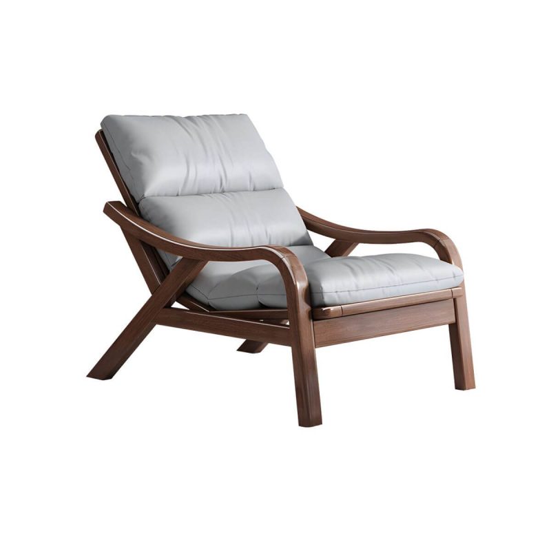 "Traditional Recliner Chair with Solid Wood Legs and Arms Indoor Chair - Faux Leather Gray Deck Chair"