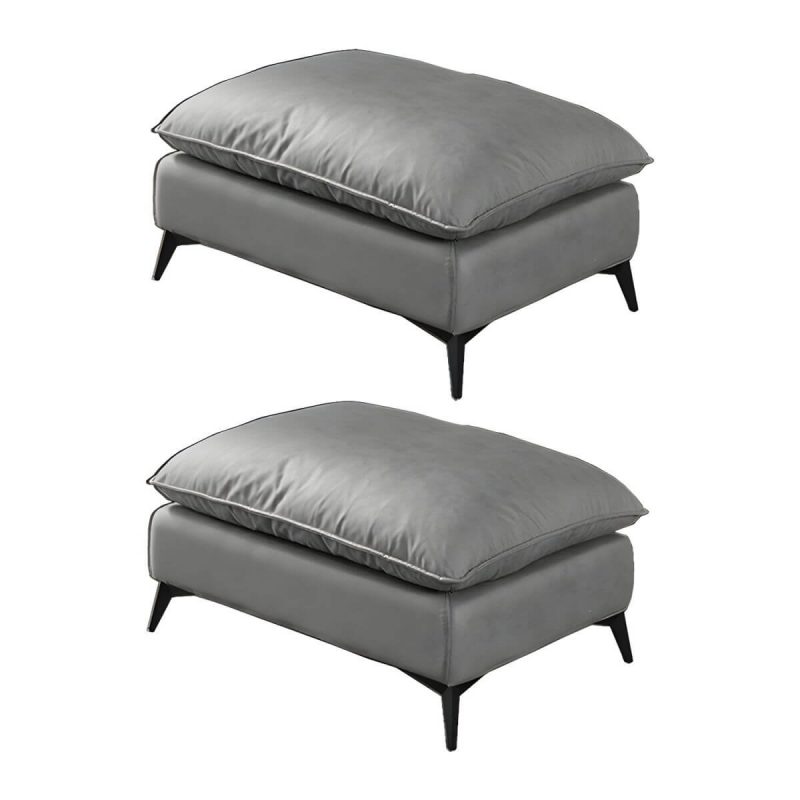 "Modern Upholstered Accent Stool with Wooden Legs - Medium Height (17" - 19") - 2 Piece Set Light Gray"