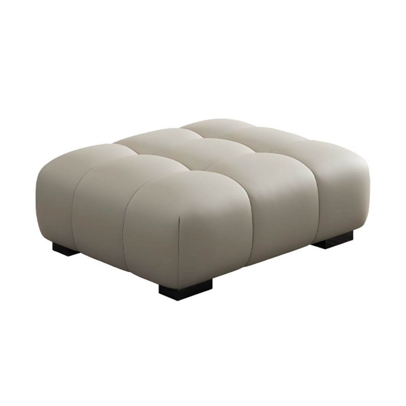 "Upholstered Modern Pine Accent Stool with Tufted Seat and Wooden Legs - White 1 Piece"