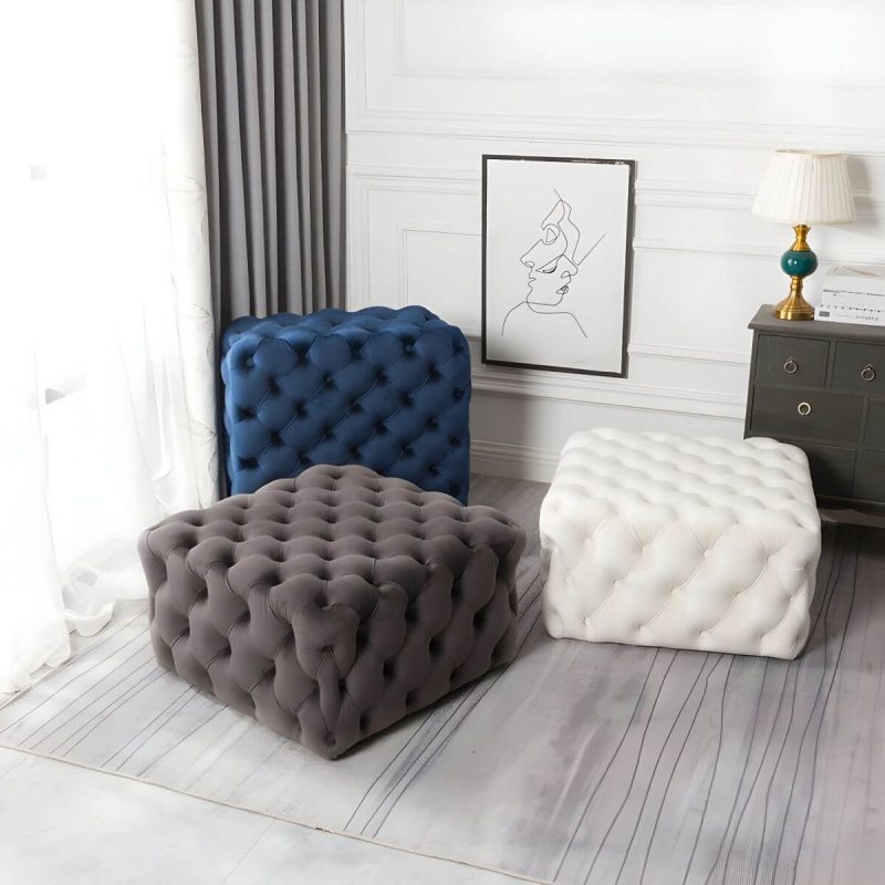 "Tufted Upholstered Fabric Square Contemporary Solid Color Indoor Standard Footstool - 1 Piece Coffee 31.5"L x 31.5"W x 16.5"H"