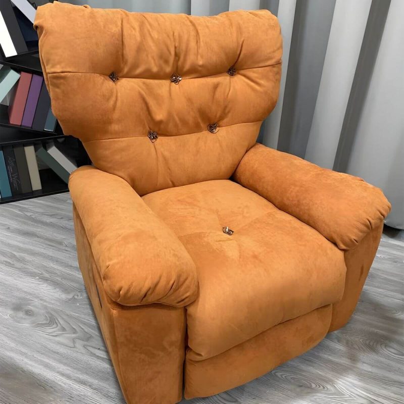 "Ergonomic Suede Modern Recliner with Tufted Back and Adjustable Lumbar Support - Power - Push Button Swivel Rocker Turquoise"