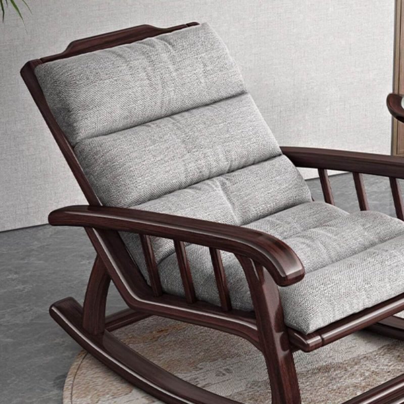 "Light Gray Art Deco Cotton Upholstered Rocking Armchair with Track Arm and Rear Back, Rocking Chair"
