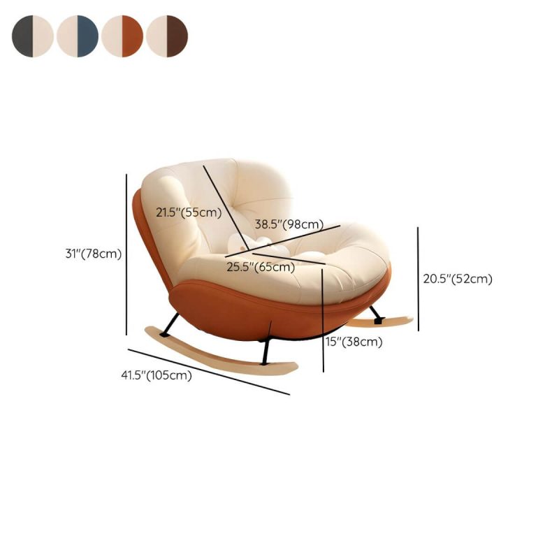 "Dimension of Stylish Modern Upholstered Rocking Chair with Natural Wood Legs, Tufted Upholstered and Spindle Back - Rocking Chair Grey/ Beige"