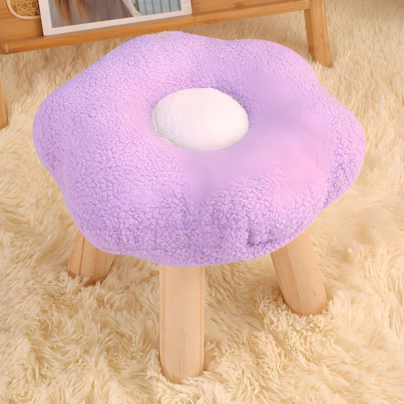"Modern Unique Flannel Ottoman with Removable Cushion Cover and Wood Frame - 2 Piece Set Purple"