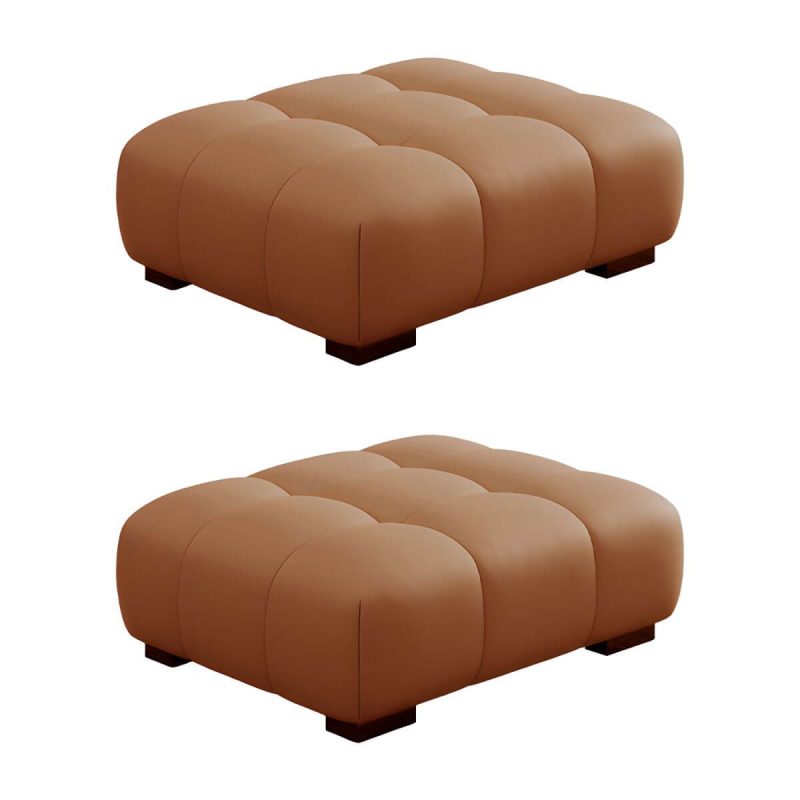 "Upholstered Modern Pine Accent Stool with Tufted Seat and Wooden Legs - Brown 2 Piece Set"