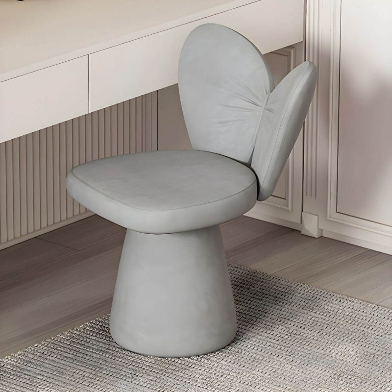 "Modern High-Back Upholstered Vanity Stool with Wood frame and Swivel Feature - Light Gray 1 Piece"