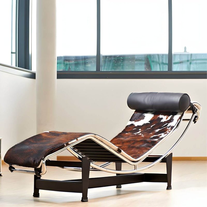 "Ergonomic Metal Recliner with Legs, Ideal for Modern Style and Small Spaces - White/ Black/ Brown Genuine Fur"