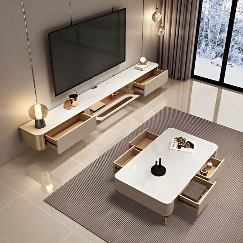 "Luxury Enclosed Storage TV Console Home Rectangle Sintered Stone TV Cabinet - 200 x 30 x 24 cm"