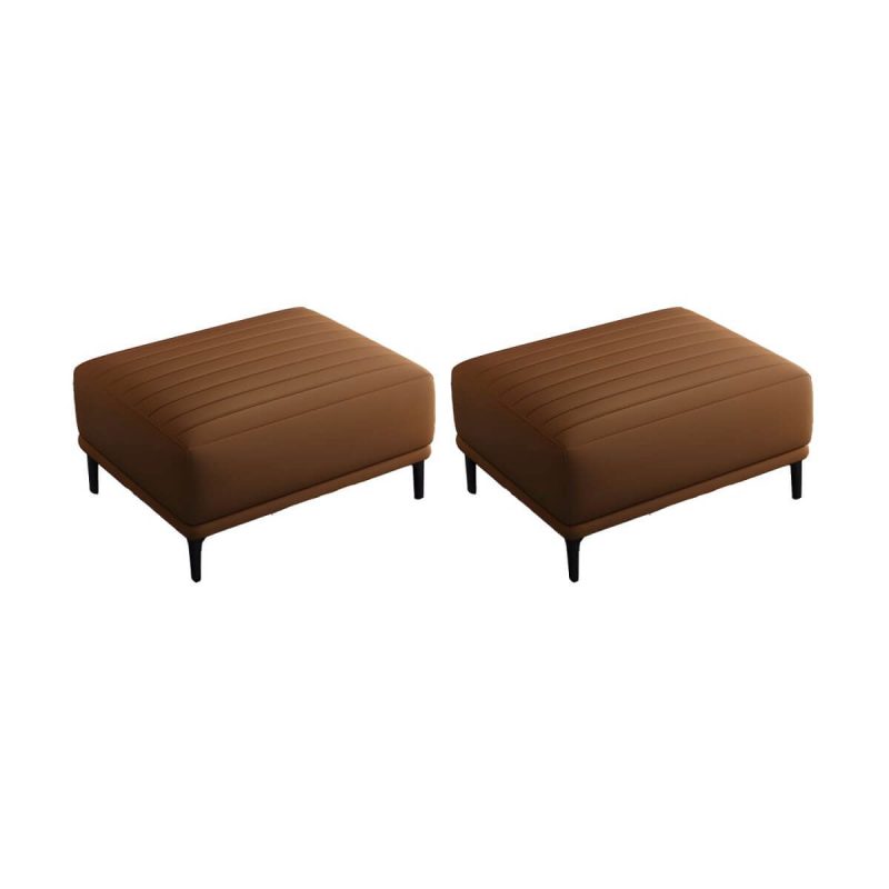 "Modern Upholstered Accent Stool with Solid Color Seat and Pine Wood Legs, Medium Height - Brown 2 Piece Set"