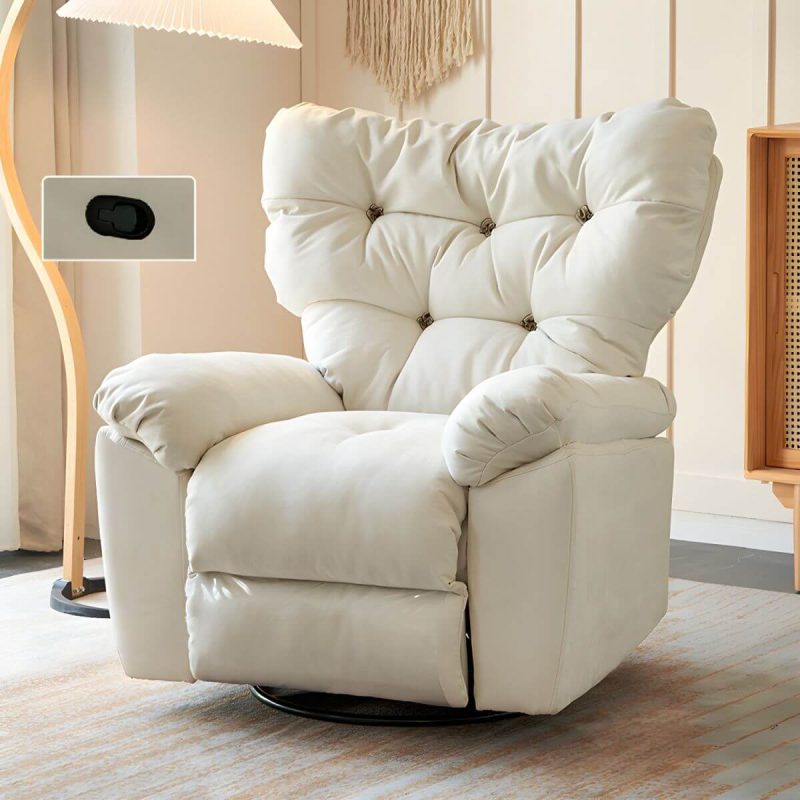 "Faux Leather Wing Chair Recliner Adjustable Wingback Recliner with Tufted Back - White Standard (No Motion) Manual - Push Button"