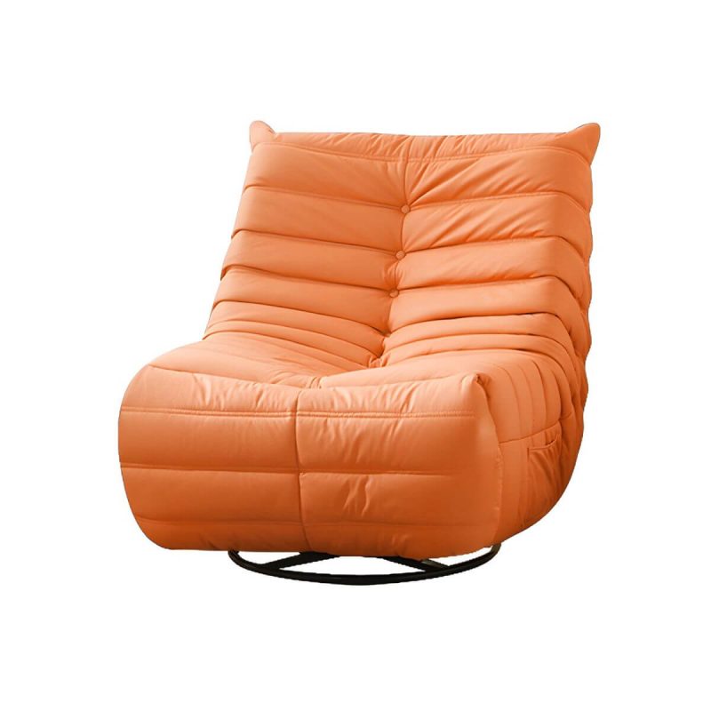 "Bonded Leather Recliner Chair Solid Color Metal Indoor Storage Reclining - Orange Manual - Handle/Lever"