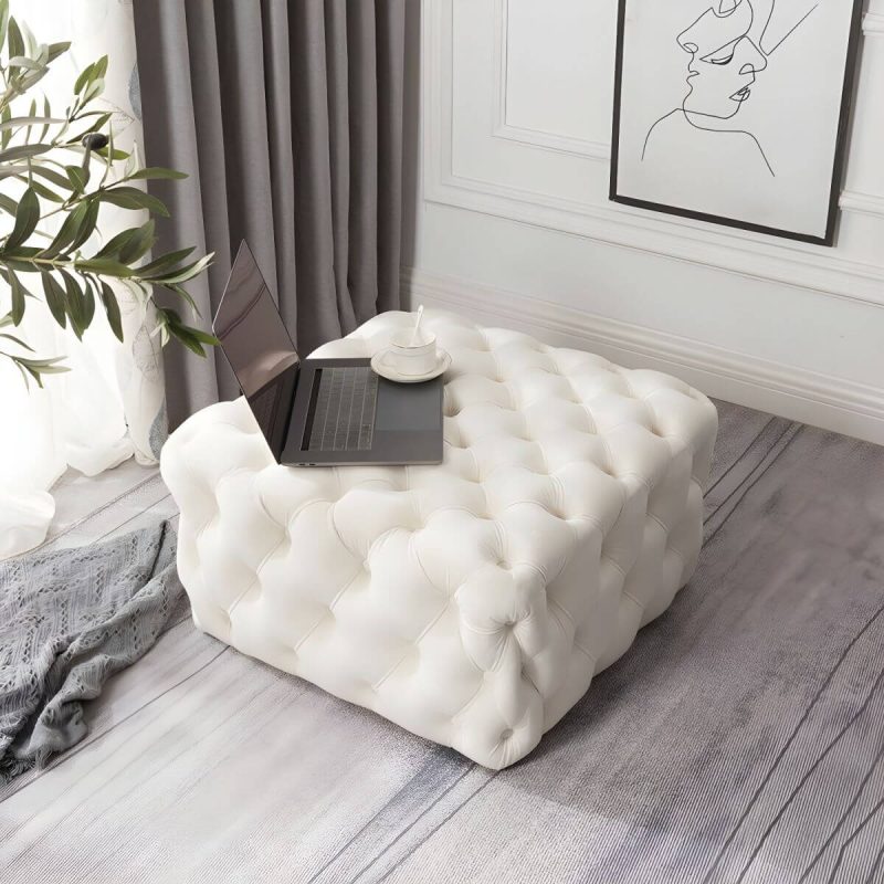 "Tufted Upholstered Fabric Square Contemporary Solid Color Indoor Standard Footstool - 2 Piece Set Royal Blue 35.5"L x 35.5"W x 16.5"H"