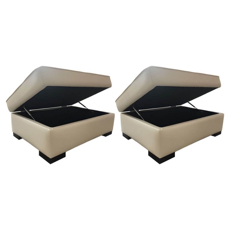 "Solid Color Genuine Leather Backless Wood and Upholstered Stool - 2 Piece Set 31.5"L x 24"W x 16"H Off-White Trunk Storage Included"