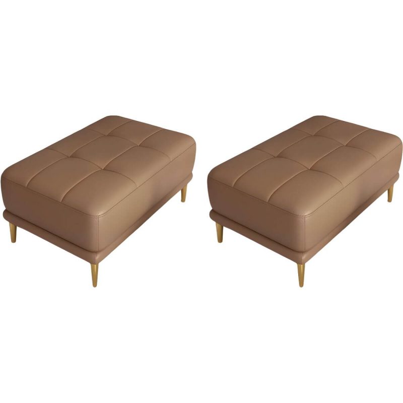 "Modern Upholstered Accent Stool with Tufted Seat and Wooden Legs - Medium Height - 2 Piece Set Coffee 35"L x 24"W x 17"H"