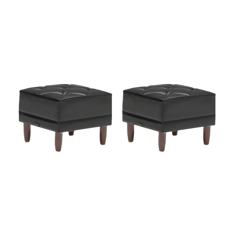 "Modern Upholstered Tufted Accent Stool with Wood Legs and Storage Not Included - Black 2 Piece Set"