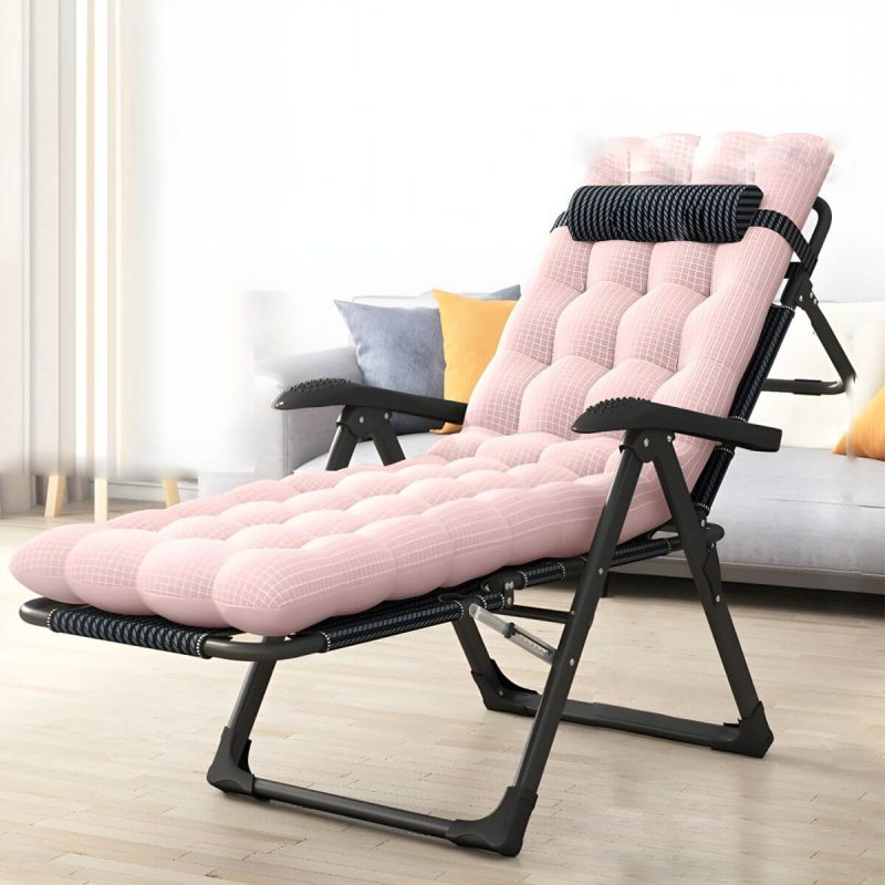 "Small Modern Recliner with Massage Function and Striped Pattern, featuring Metal Legs - Matte Black Pink Recliner & Cushion"