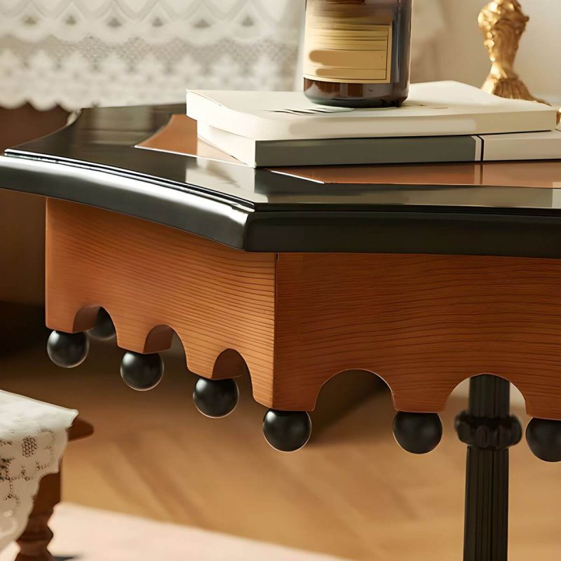 "Traditional Solid Wood Accent Side Table with Black Base and Octagon Top - Black"