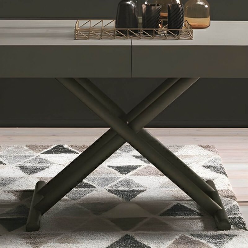 "Lumber Square Lift Top Accent Table with Crossed Base in a Modern Style, Grey"