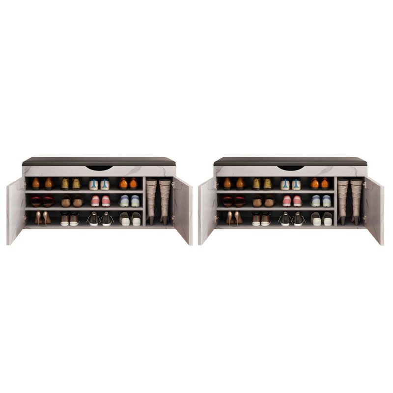 "Indoor Solid Color Contemporary Rectangle Wood with Storage Standard - 2 Piece Set Marble 39.5"L x 14"W x 20"H"