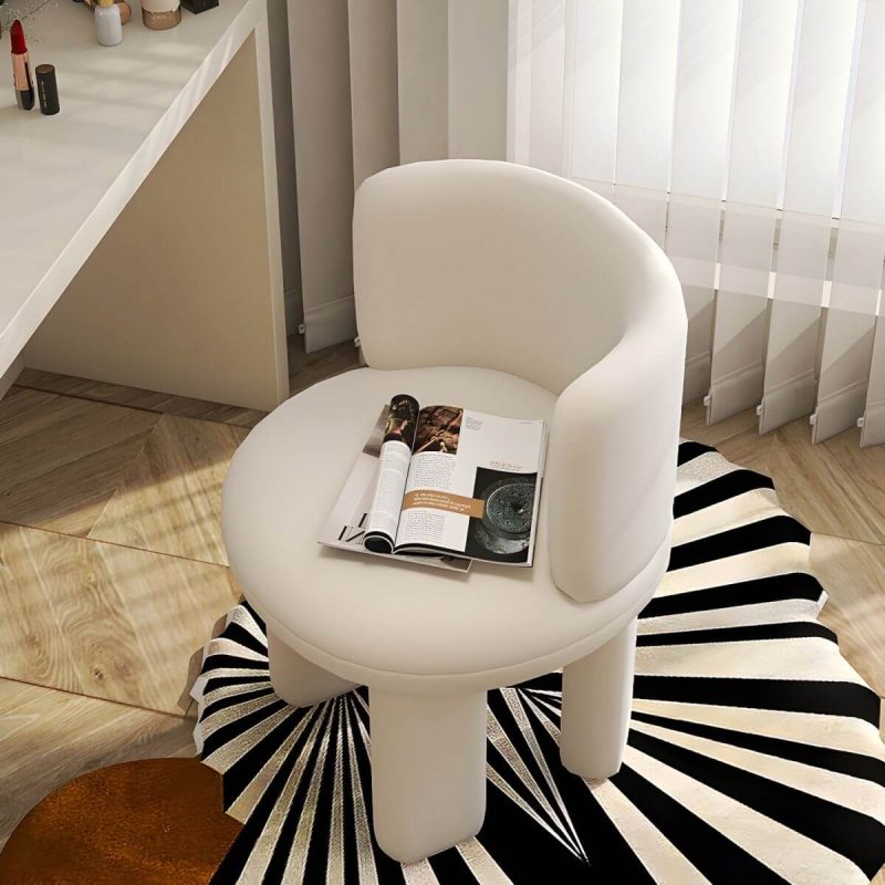 "Chic Modern Vanity Stool with Tall Upholstered Backrest and Suave Wood Base - Beige 1 Piece"