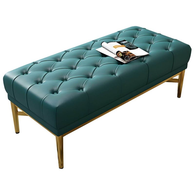 "Tufted Modern Upholstered Accent Stool with Nail Head Trim - Backless - 1 Piece Nappa Peacock Green"
