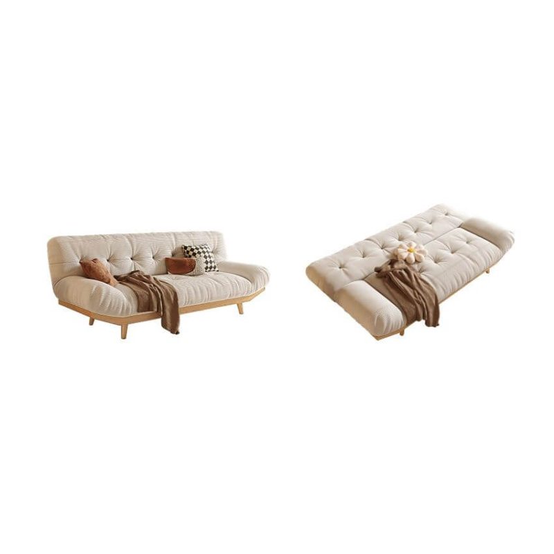"Round Arm Ivory Convertible Futon Sofa Bed with Cushion Back, Pillow, Button-tufted, Full Size, Rainproof, Sponge, 71"L x 34"W x 35"H"