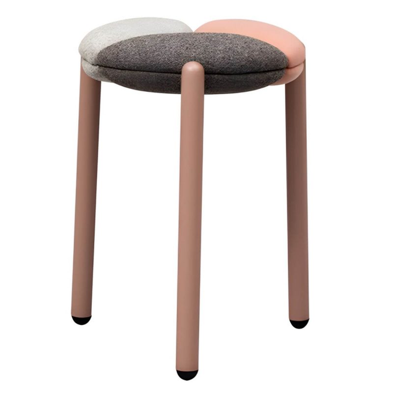 "Modern Upholstered Accent Stool with Metal Frame and Stackable Design - 1 Piece Pink"
