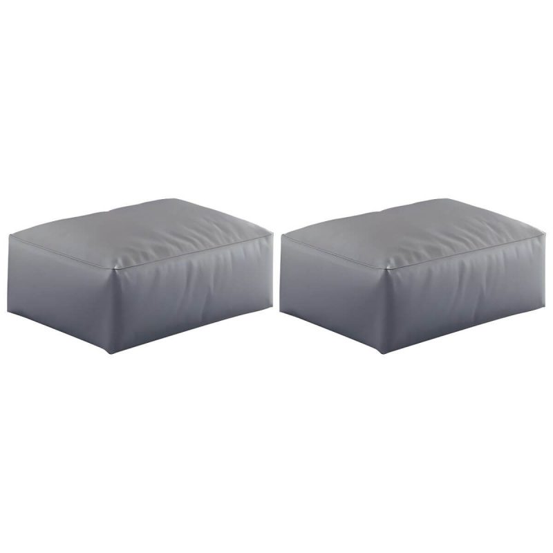 "Modern Upholstered Accent Stool with Square Base and Solid Color Design - Light Gray 2 Piece Set"