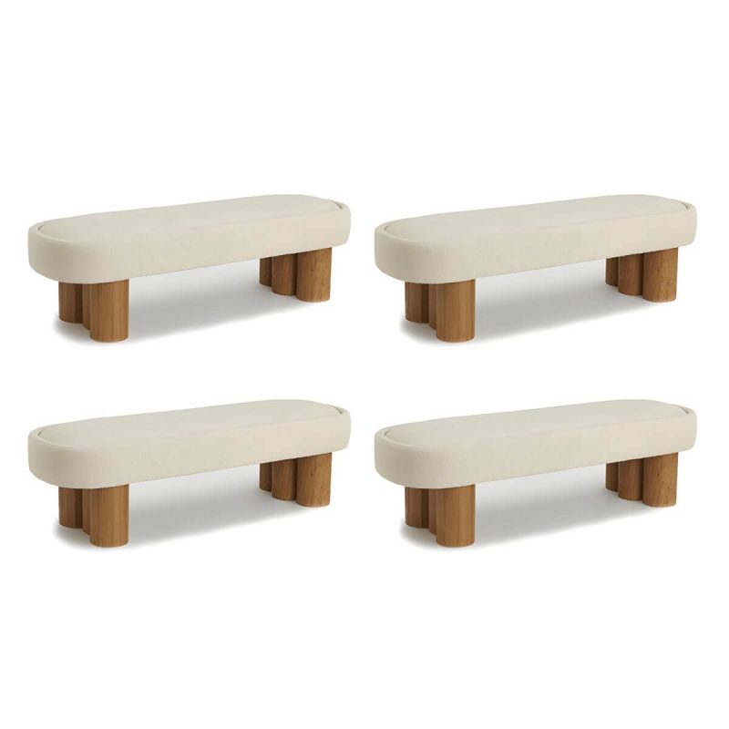 "Scandinavian Wool Pouf in Solid Wood indoor Wool Upholstered - 4 Piece Set 55"L x 20"W x 17"H"