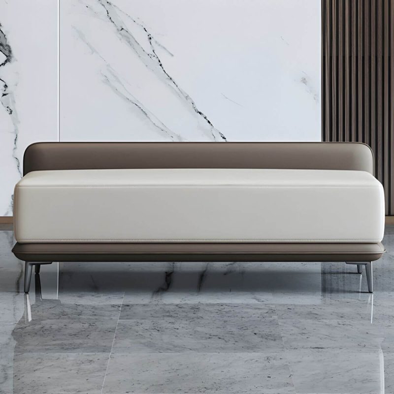 "Wood Rectangle Upholstered Beige Contemporary Solid Color Indoor Standard Footstool - Faux Leather 4 Piece Set 39"L x 18"W x 20"H"
