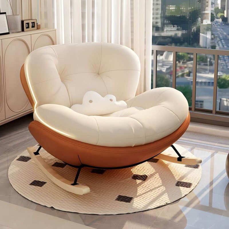 "Stylish Modern Upholstered Rocking Chair with Natural Wood Legs, Tufted Upholstered and Spindle Back - Rocking Chair Grey/ Beige"
