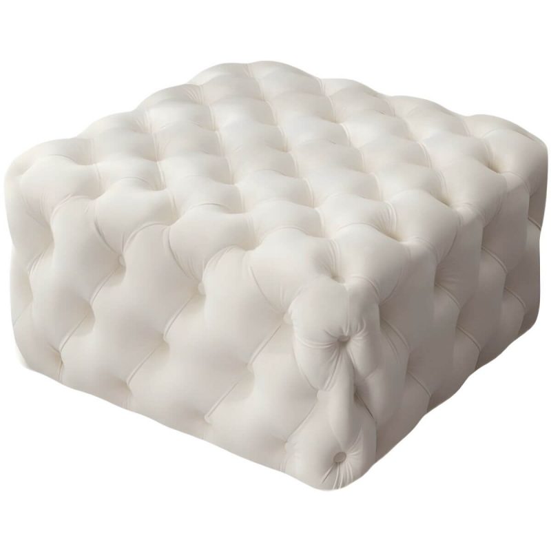 "Tufted Upholstered Fabric Square Contemporary Solid Color Indoor Standard Footstool - 1 Piece Milky White 31.5"L x 31.5"W x 16.5"H"