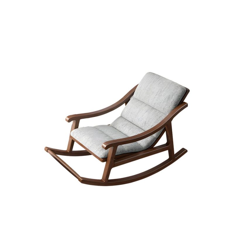 "Contemporary Solid Wood Recliner Chair in Solid Color with Wooden Legs - Rocking Chair Linen Blend Gray"