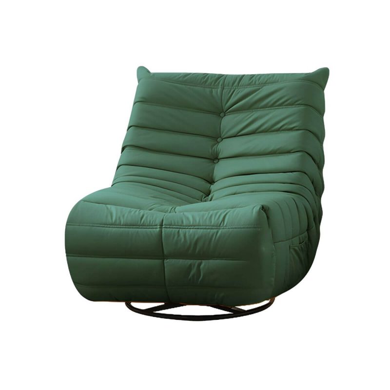 "Bonded Leather Recliner Chair Solid Color Metal Indoor Storage Reclining - Dark Green Manual - Handle/Lever"