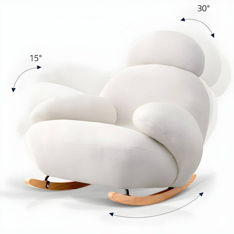 "Indoor Modern Rocking Chair with Sherpa Upholstered and Wood Legs - White"