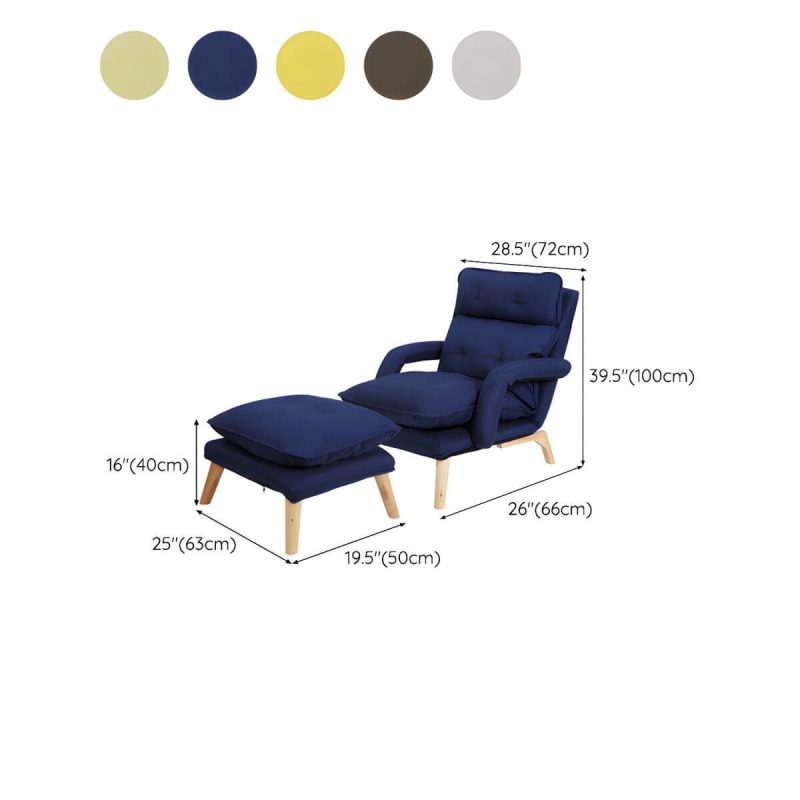 "Dimension of Small Modern Ergonomic Recliner with Linen Upholstery and Adjustable Headrest, including Ottoman - Yellow"