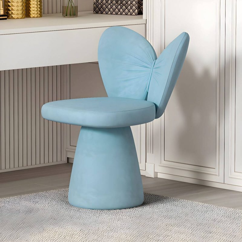 "Modern High-Back Upholstered Vanity Stool with Wood frame and Swivel Feature - Blue 1 Piece"