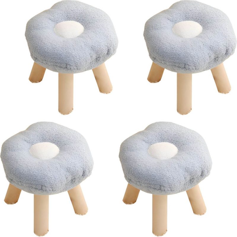 "Modern Unique Flannel Ottoman with Removable Cushion Cover and Wood Frame - 4 Piece Set Light Blue"