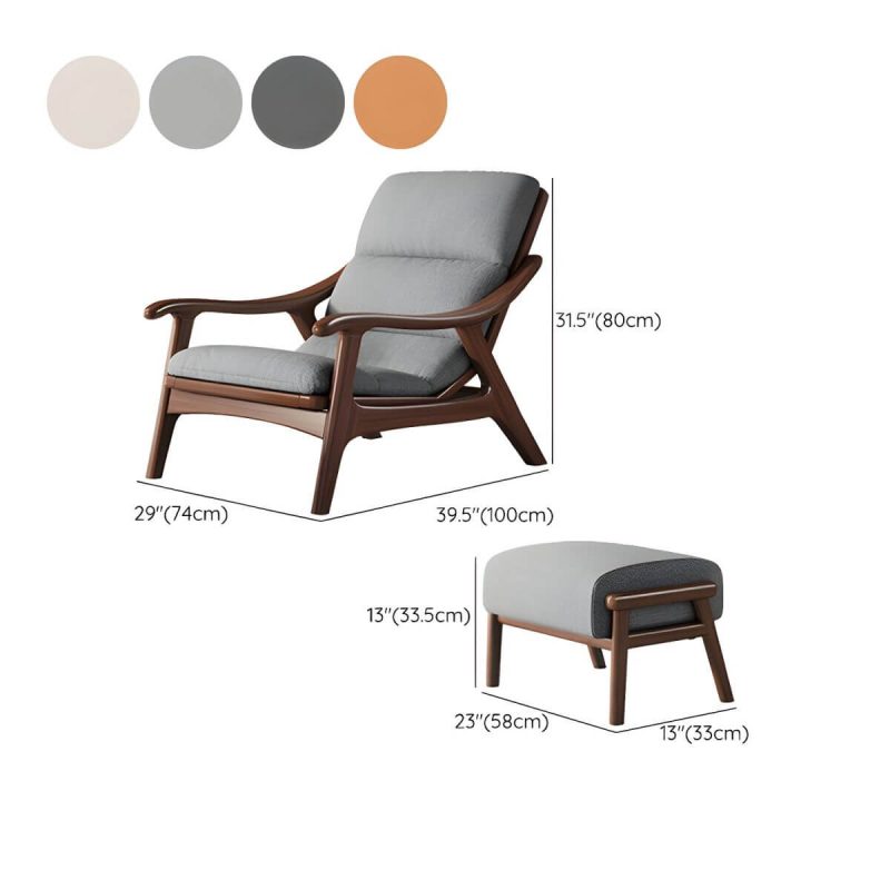 "Dimension of Modern Wood Frame Recliner with Lumbar Support and Removable Cushions - Gray/ White 29"L x 39"W x 31"H Recliner with Ottoman Cotton and Linen"