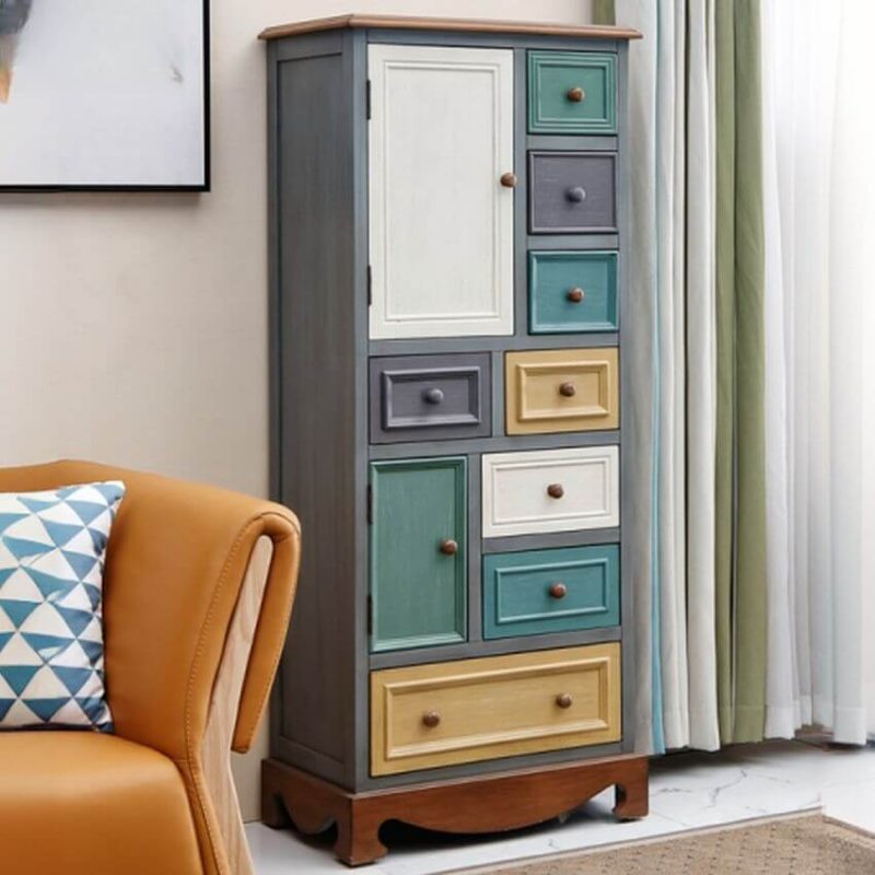 "Standalone Coat Distressing Birch Accent Cabinet with 8 Drawers, Multi-Color"