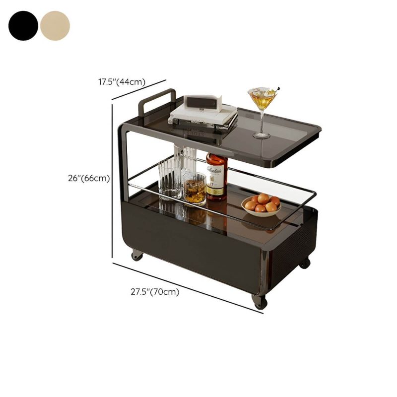 "Dimension of Contemporary Side Table with Handle and Shelves, Black Frame and Wheels - Black 28"L x 16"W x 26"H"