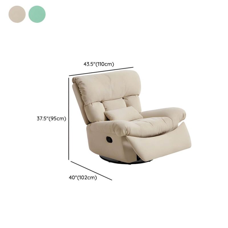"Dimension of Luxury Modern Ergonomic Recliner with Velvet Suede, Swivel Rocker Base and Lumbar Support - Lake Blue"