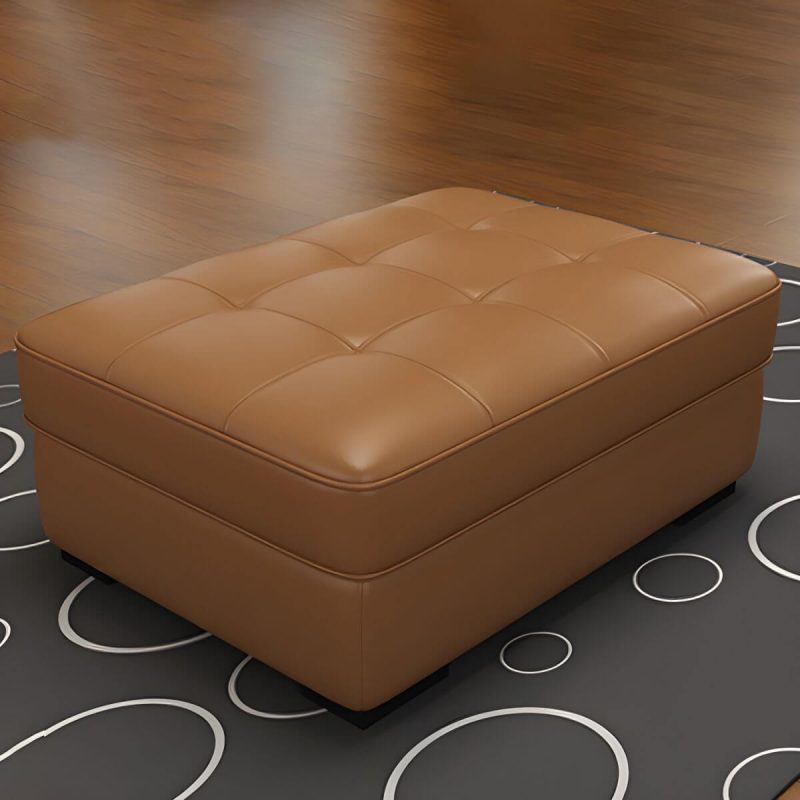 "Solid Color Genuine Leather Backless Wood and Upholstered Stool - 1 Piece 39"L x 28"W x 16"H Brown Trunk Storage Not Included"