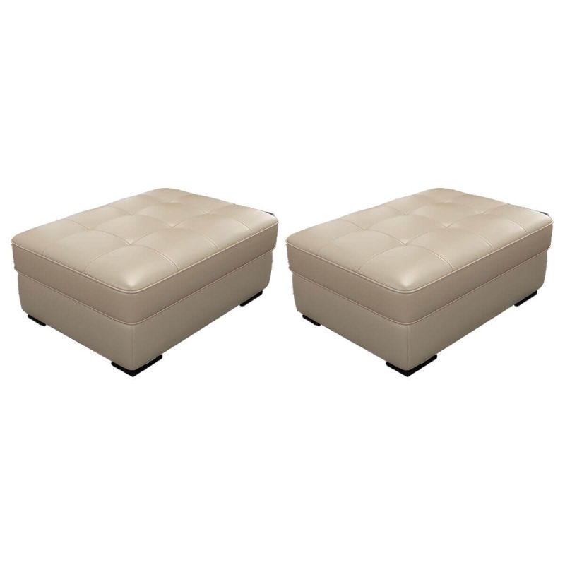"Solid Color Genuine Leather Backless Wood and Upholstered Stool - 2 Piece Set 39"L x 28"W x 16"H Beige Trunk Storage Not Included"