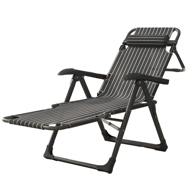 "Small Modern Recliner with Massage Function and Striped Pattern, featuring Metal Legs - Matte Black Not Available Deck Chair"