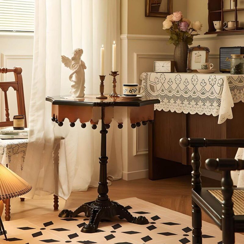 "Traditional Solid Wood Accent Side Table with Black Base and Octagon Top - Black"