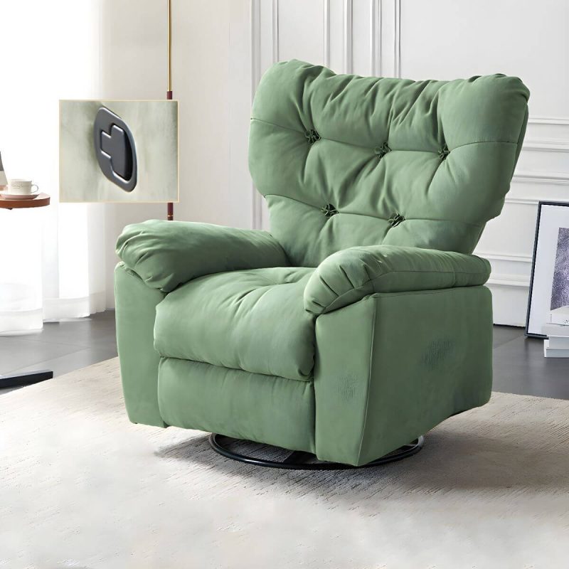 "Ergonomic Suede Modern Recliner with Tufted Back and Adjustable Lumbar Support - Manual - Handle/Lever Swivel Rocker Turquoise"