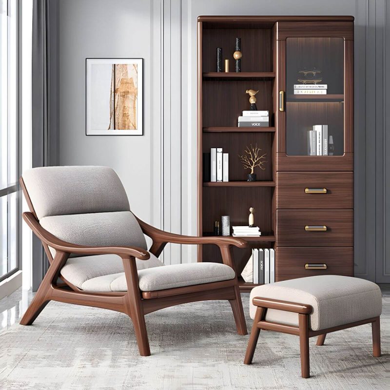 "Modern Wood Frame Recliner with Lumbar Support and Removable Cushions - Dark Gray 29"L x 39"W x 31"H Deck Chair Tech Cloth"